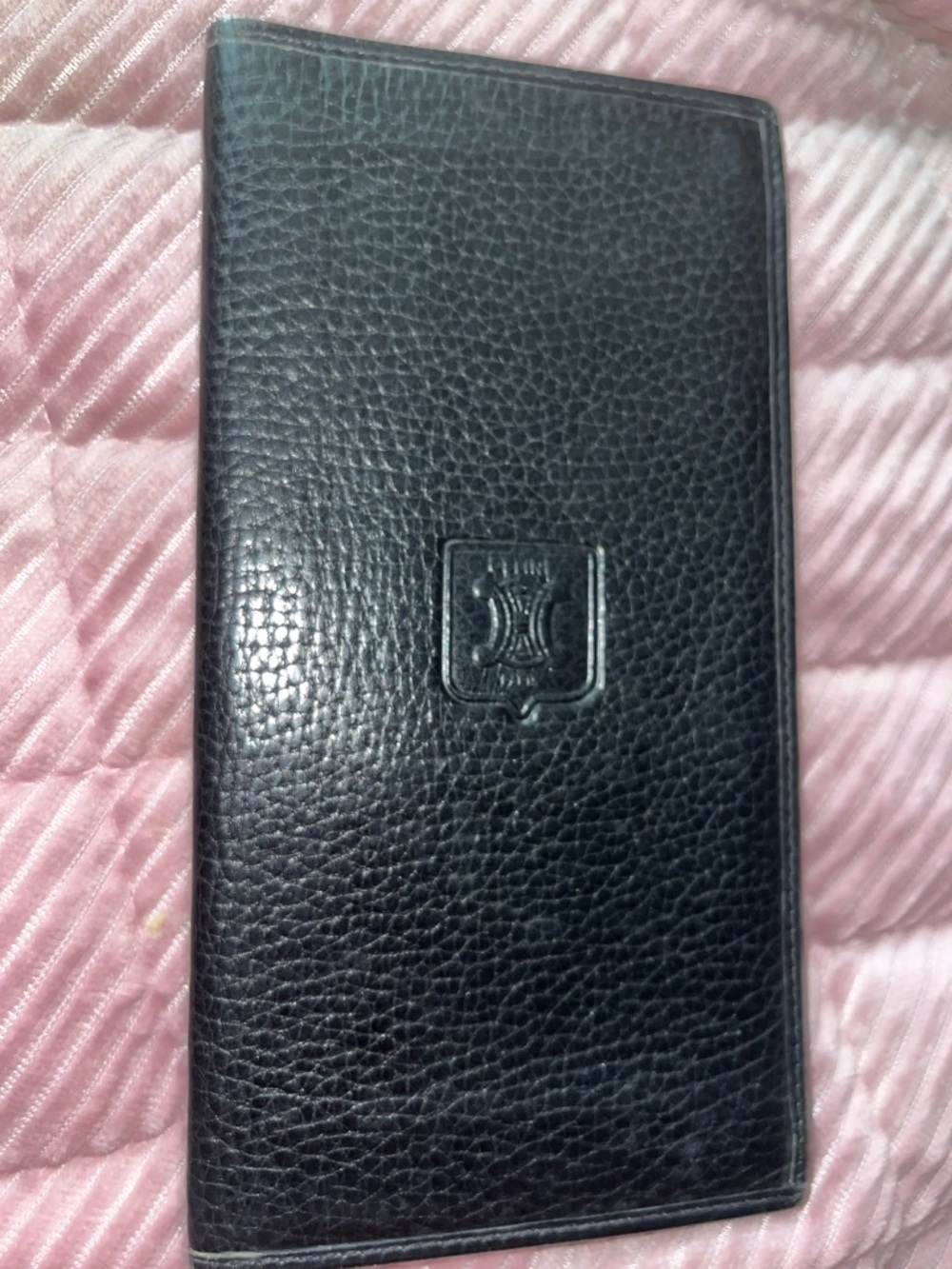 Vintage Celine Black Leather Wallet with Embossed Crest